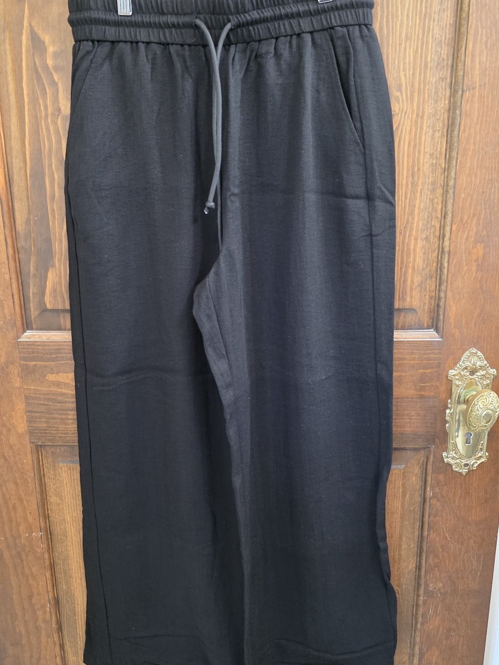 HALARA Black Wide-Leg Drawstring Linen Like Pants Women's